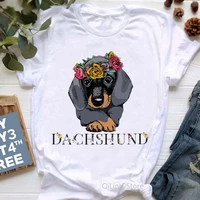 cute floral dachshund printed t shirt women summer clothes top female white t shirt femme dog lover birthday gift tshirts tees
