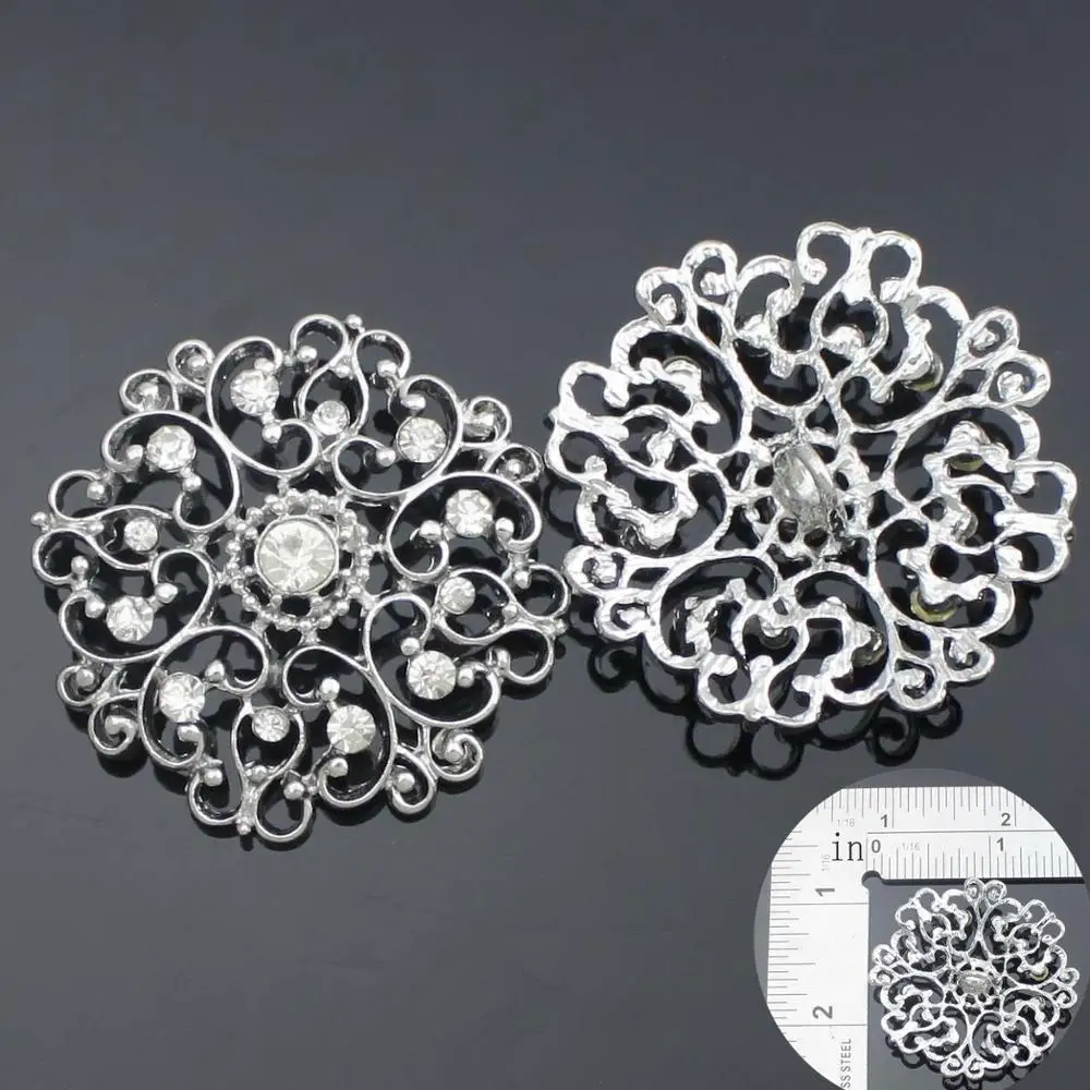 2 шт Серебряный цветочный хвостовик сплав стекло стразы пуговицы платье декор