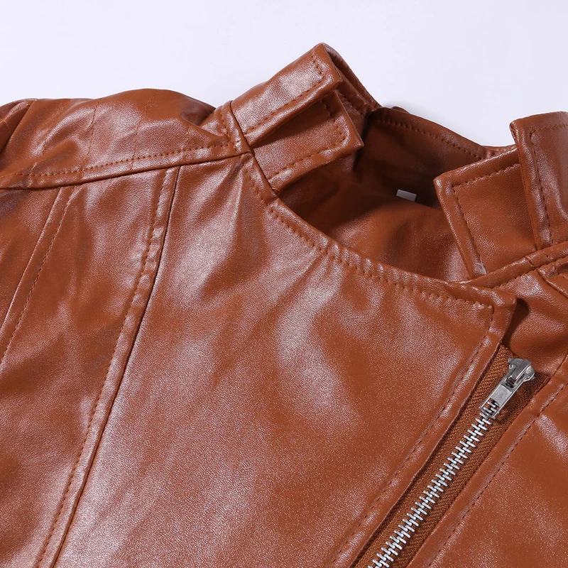 Новая весенняя кожаная куртка для женщин черный цвет воротник-стойка на молнии