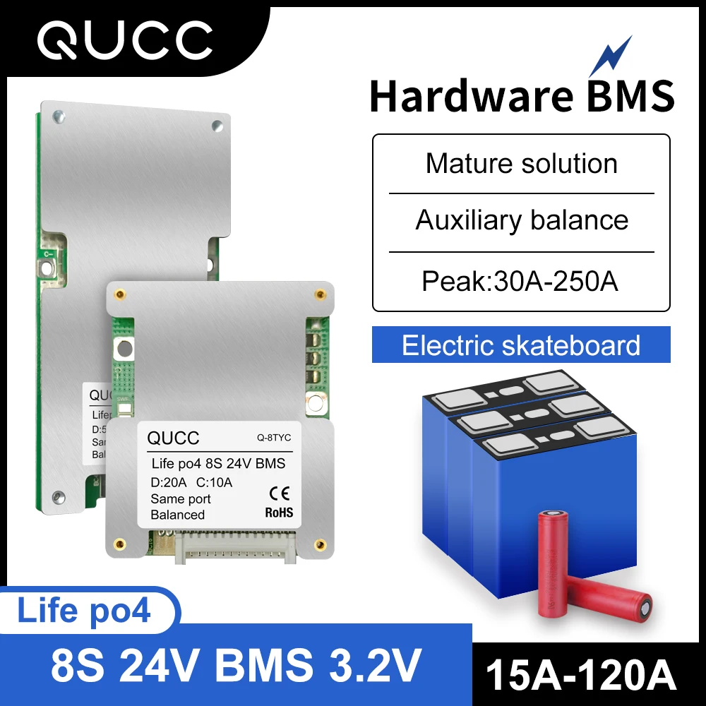 Qucc Lifepo4 BMS 8S 24V литиевая Батарея Защитная панель для 18650 балансировочный