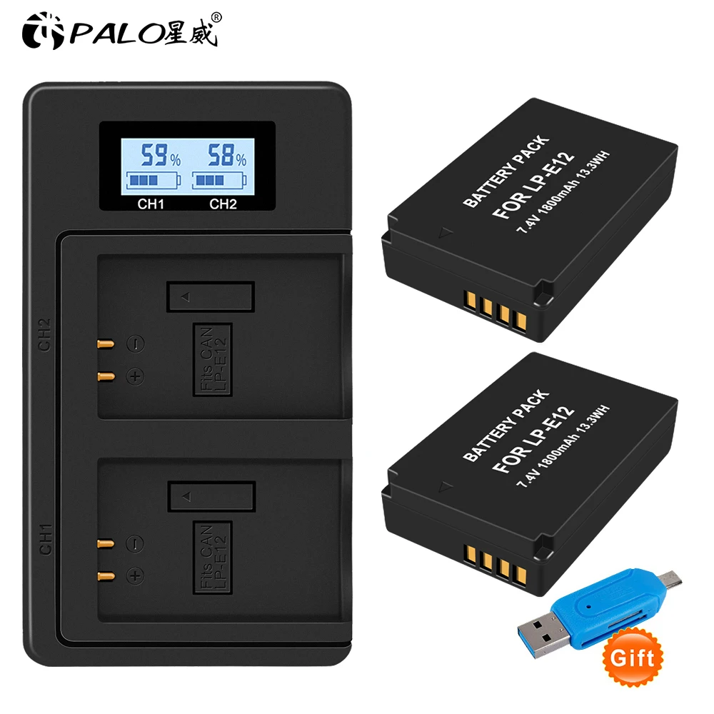 1800 мАч LP E12 LPE12 литий ионная батарея + LCD USB двойное зарядное устройство для Canon EOS M50