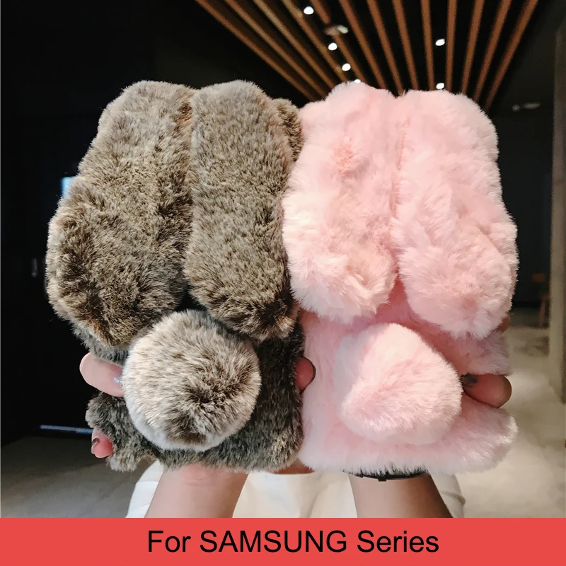 Милый пушистый чехол с кроличьими ушками для Samsung Galaxy S20 Ultra S10 S9 S8 Note 9 8 S7 J6 J8 A8 A70 A71