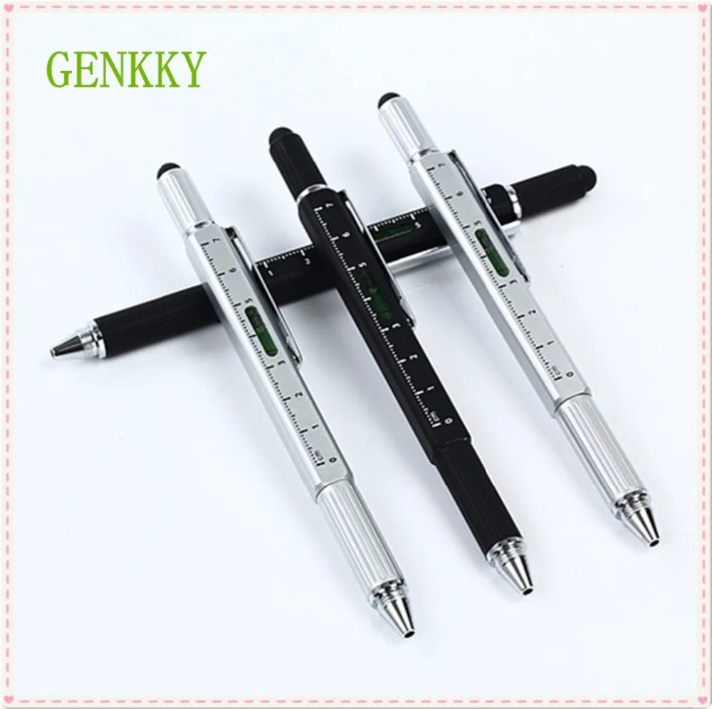 ballpoint pen with 5pcs ink metal main-part Multi-function tool pen screwdriver dividing rule touch control free shipping