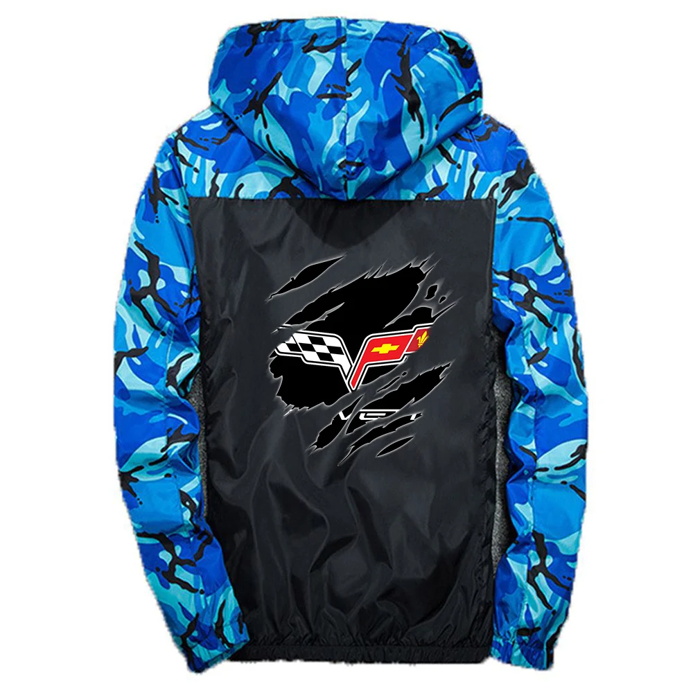 

Spring Corvette Logo custom made Men's Windbreaker Casual Harajuku Camou Slim Sports Splicing Hoodies Clothing Coats