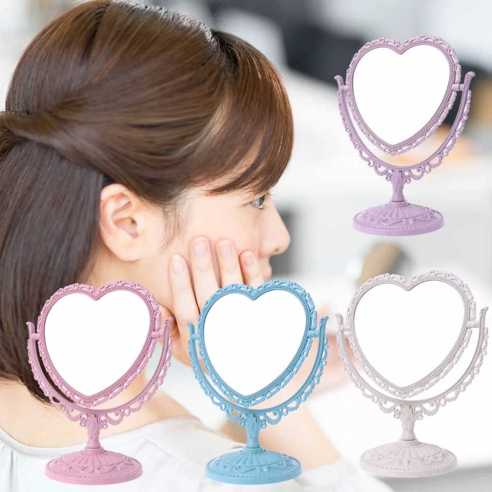 

21x26cm 4 Color 2 Sides Heart-shaped Makeup Mirror Rotatable Stand Table Compact Dresser