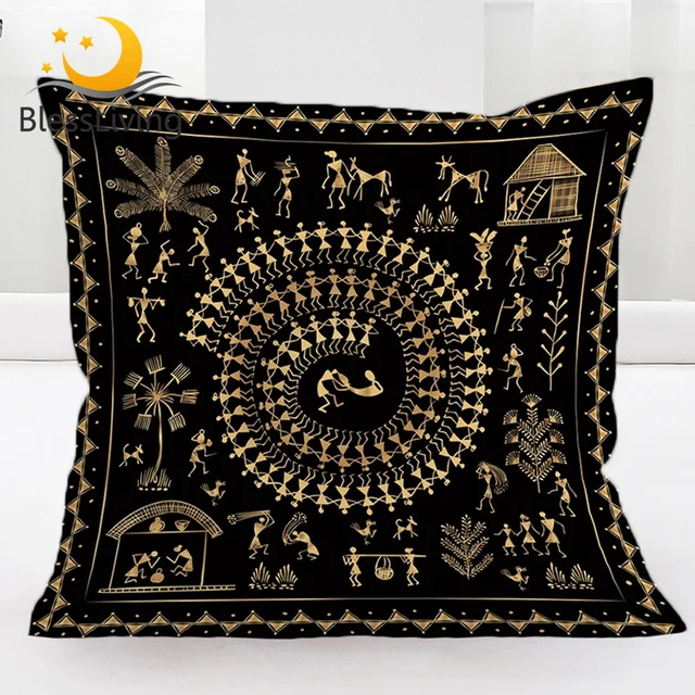 BlessLiving Egyptian Cushion Cover Black Gold Pillow Case Ancient Art Gold Pillow Cover Decorative Yellow Kussenhoes Dropship 1