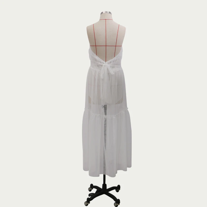 Белое вечернее платье с оборками Сетчатое сексуальное без бретелек женское