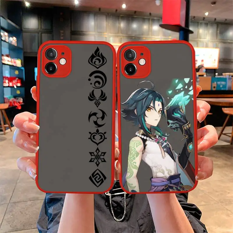

Genshin Impact Game Phone Case For iphone 12 11 Pro Mini Max XS X 8 7 Plus SE 2020 XR Matte Transparent Light red Cover