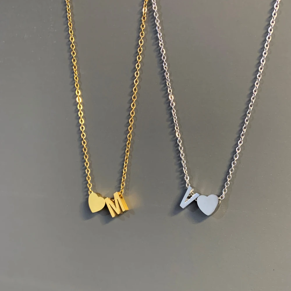 Простая настройка A-Z письмо имя сердце кулон колье с подвеской для женщин и
