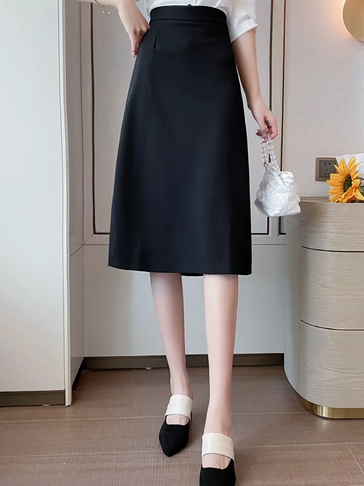 

Houthion New Mid-length Women's Skirts Spring/autumn Fashion Casual Irregular High Waist Back Split Package Hip A-line Skirt