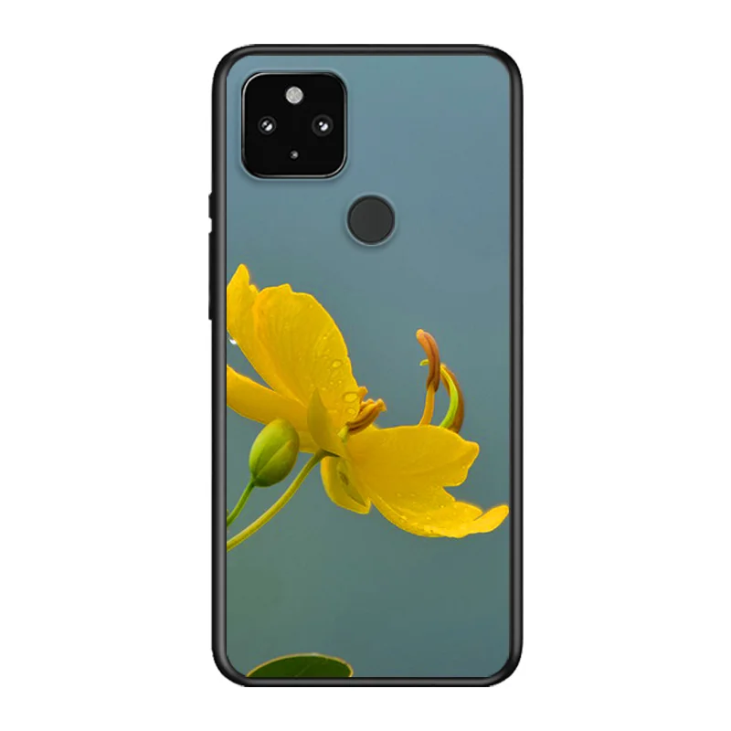 

Landscape Flower Grass Leaf Plant Soft TPU Silicone Black Cover For Google Pixel 5 4A 5G 4 XL Phone Case