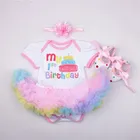 Мой 1-й день рождения, костюмы с принтом торта для маленьких девочек, красочные аксессуары + обувь + повязка на голову, 3 шт., 6, 12, 18 месяцев