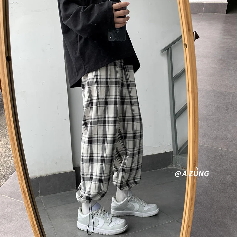 

PR Harajuku Plaid Pants Streetwear Trouser For Men Oversized Japanese Men's Sweatpants Elastic Waist Baggy Jogger Pants Plus 5XL