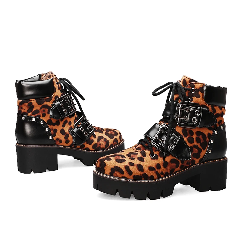 Женские ботильоны на массивной платформе Rimocy Модные леопардовые из