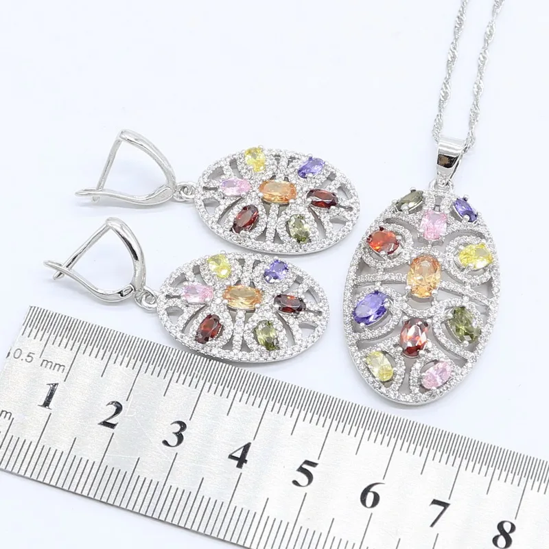 Серебряный цвет свадебные ювелирные изделия разноцветные камни кубический