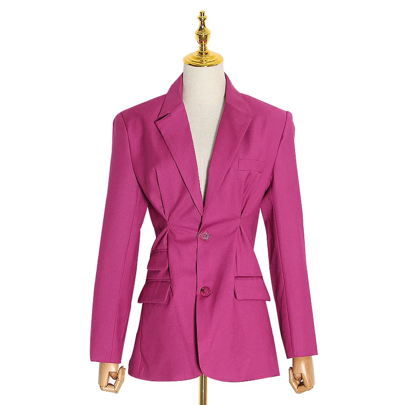 

New niche design method national conditions bright eyes rose red waist Joker small suit jacket women tide