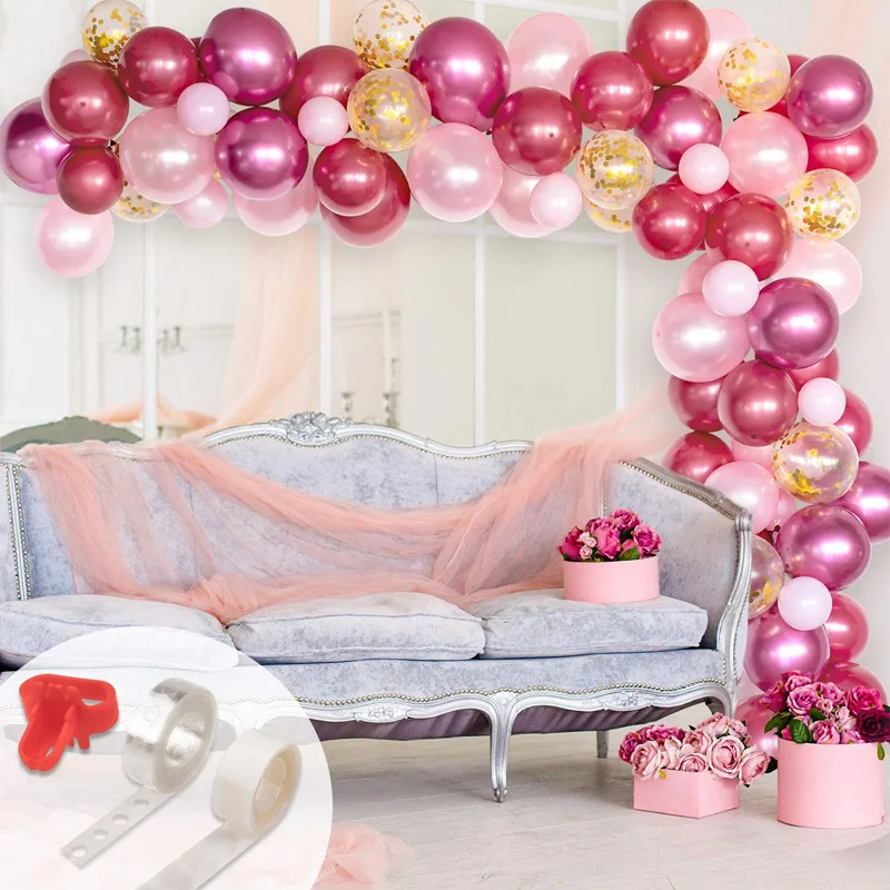 

88 шт./компл. 12-дюймовые металлические розово-красные латексные воздушные шары шар в форме арки цепь для дня рождения, вечеринки, свадьбы, укр...