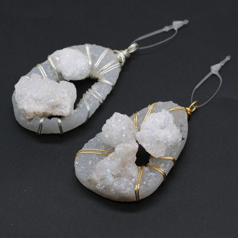 

Natural Stone White Crystal Druzy Water Drop Shape Pendants Charms for Necklace Jewelry Making DIY Accessory Size 35x55mm