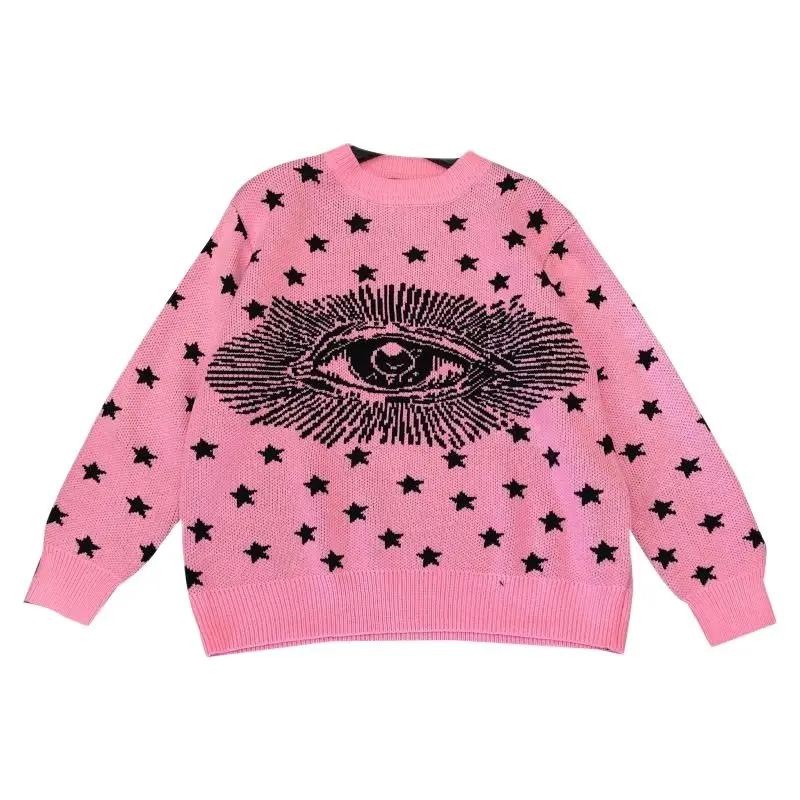 Женский Осенний вязаный свитер свободного покроя с узором в виде звезд и Больших