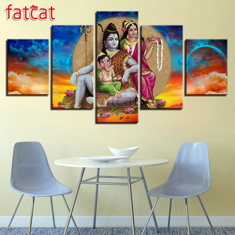 FATCAT Shiva Parvati Ganesha 5 шт. Diy Алмазная картина полностью квадратная круглая вышивка
