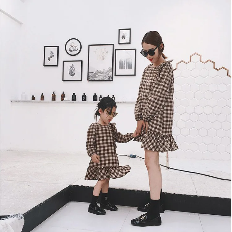 Brand Family Clothing Matching Mother And Daughter Clothes Plaid Dresses Long Sleeve Outfits Casual Dress New | Мать и ребенок