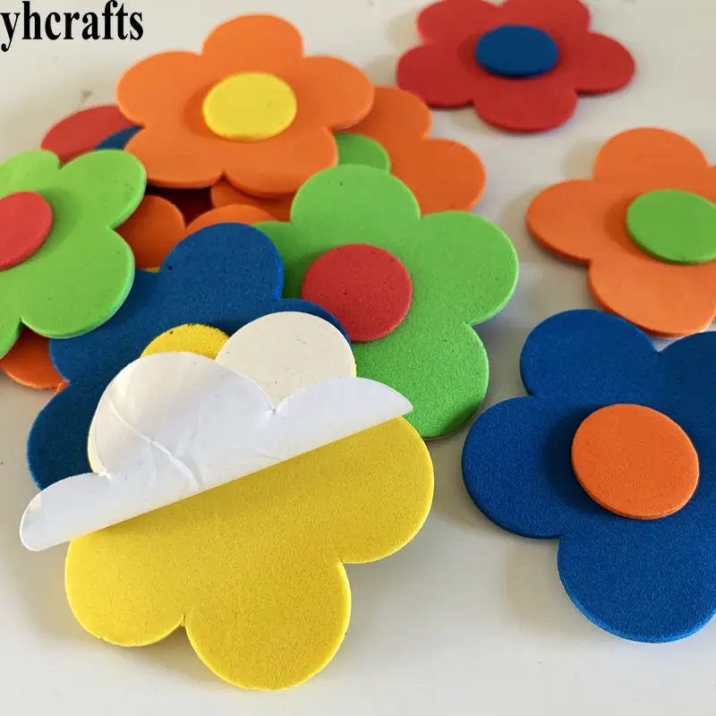 1bag/LOT,5.9cm Colorful flower foam stickers Baby room decoration Early learning educational toys Kindergarten crafts DIY OEM