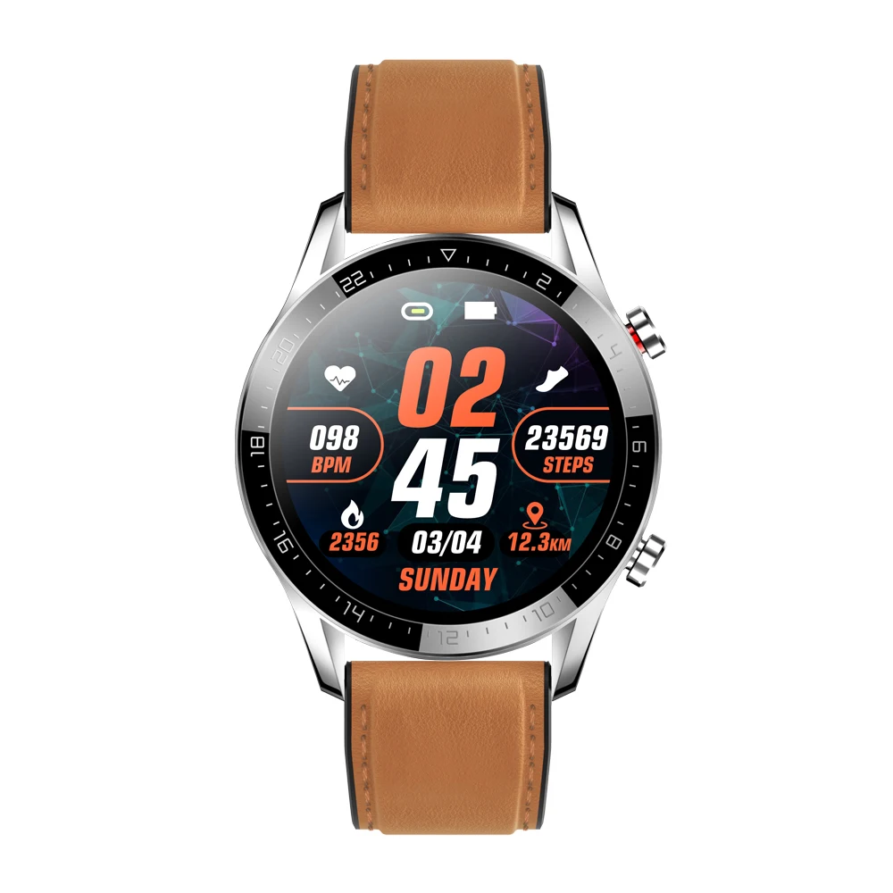 

Men's Wrist Smart Watches Bluetooth Call Music Waterproof Zinc Alloy Wristwatch Brown Leather Strap Smartwatch Android iOS