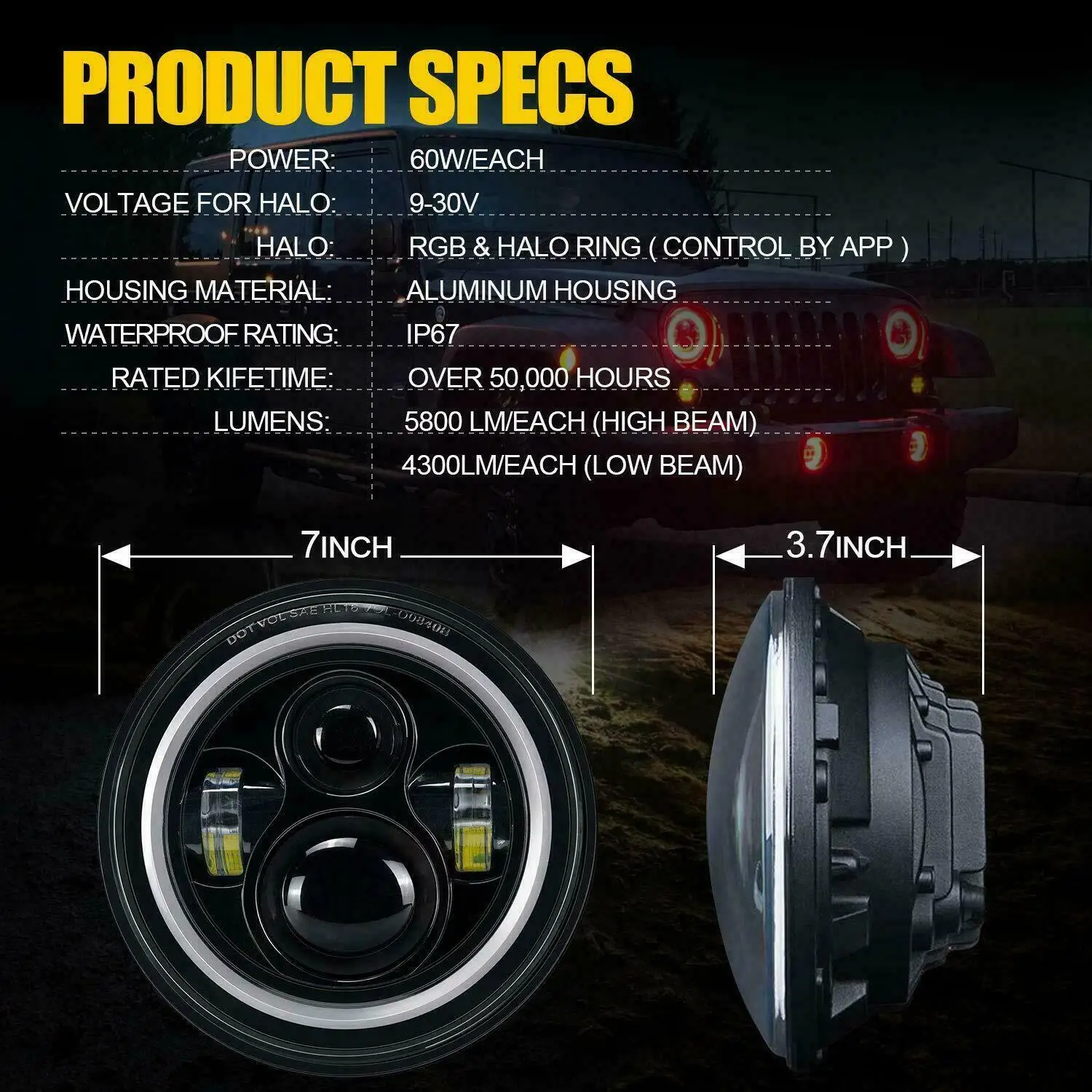 Для Jeep Wrangler JK TJ LJ Halo RGB 7 светодиодный ные фары Ближний/Дальний свет DRL Bluetooth