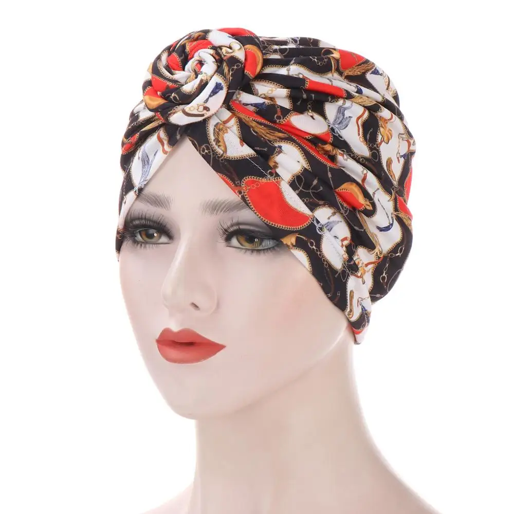 

Indian arab wrap women head scarf turban caps trendy printed bonnet Bohemian ethnic inner hijabs for cap muslim headdress