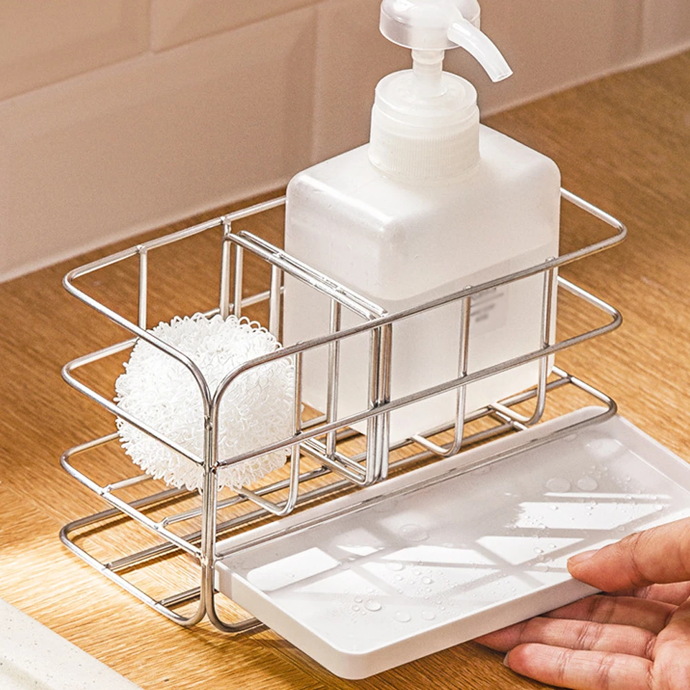 

Stainless Steel Sponge Holder Multifunctional Kitchen Sponge Drain Shelf Organizer Tray Shelf Bathroom Home Table Brush Holder