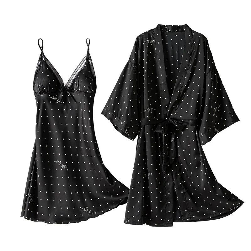 

Nightgown Sets Womens 2pcs Robe Suit Spring Sleepwear Nighty Wear Pajamas Sexy Strap Nightwear Sleep Kimono Bath Gown Homewear