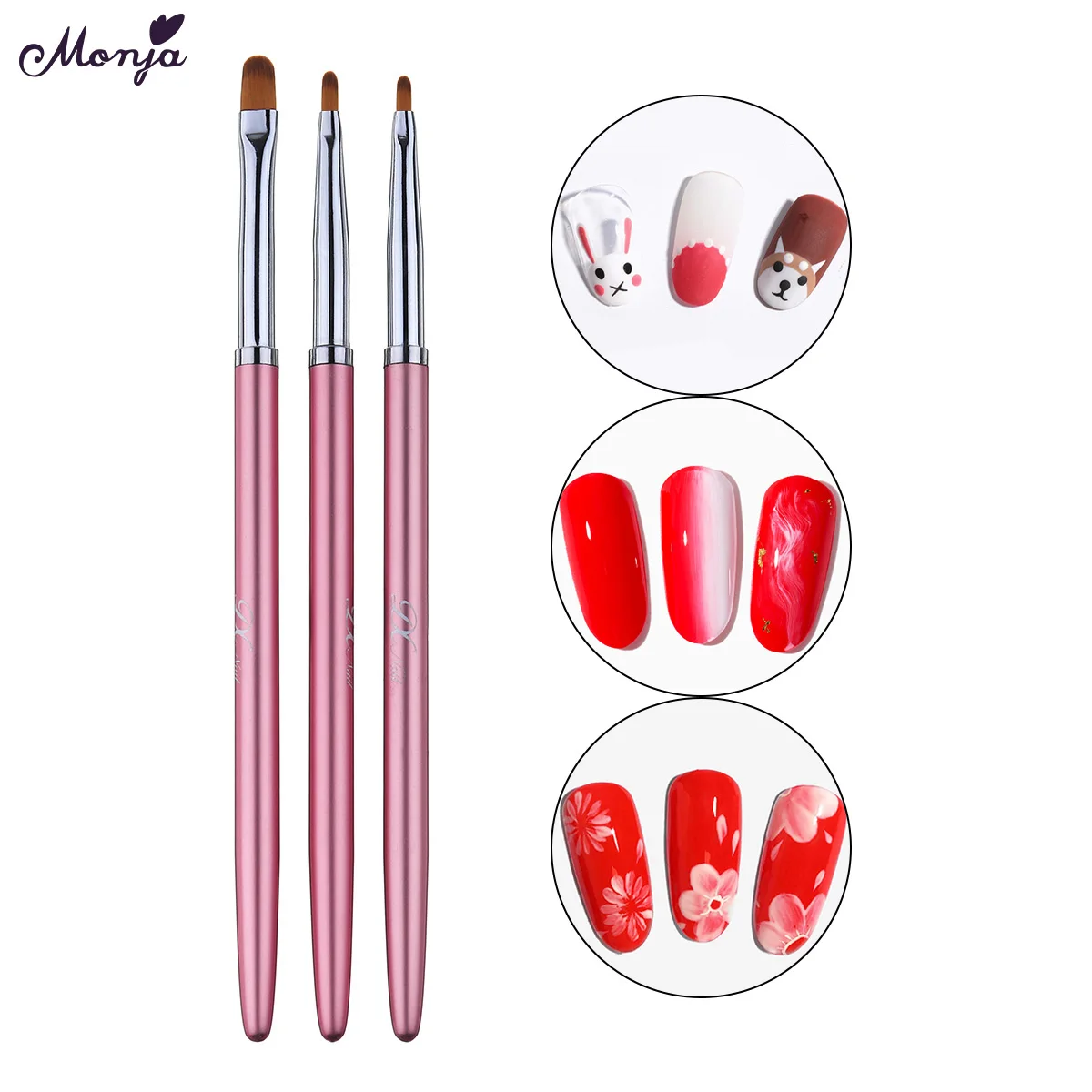 Набор кистей для рисования ногтей Monja 3 шт./компл. акриловый УФ гель наращивания