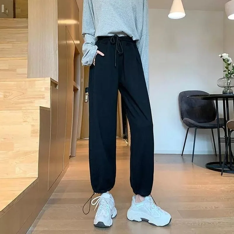 

Harem Pants Women Drawstring Korean Style Solid All-match Teens Running Leisure Harajuku Streetwear Cool Casual Pantalon Femme