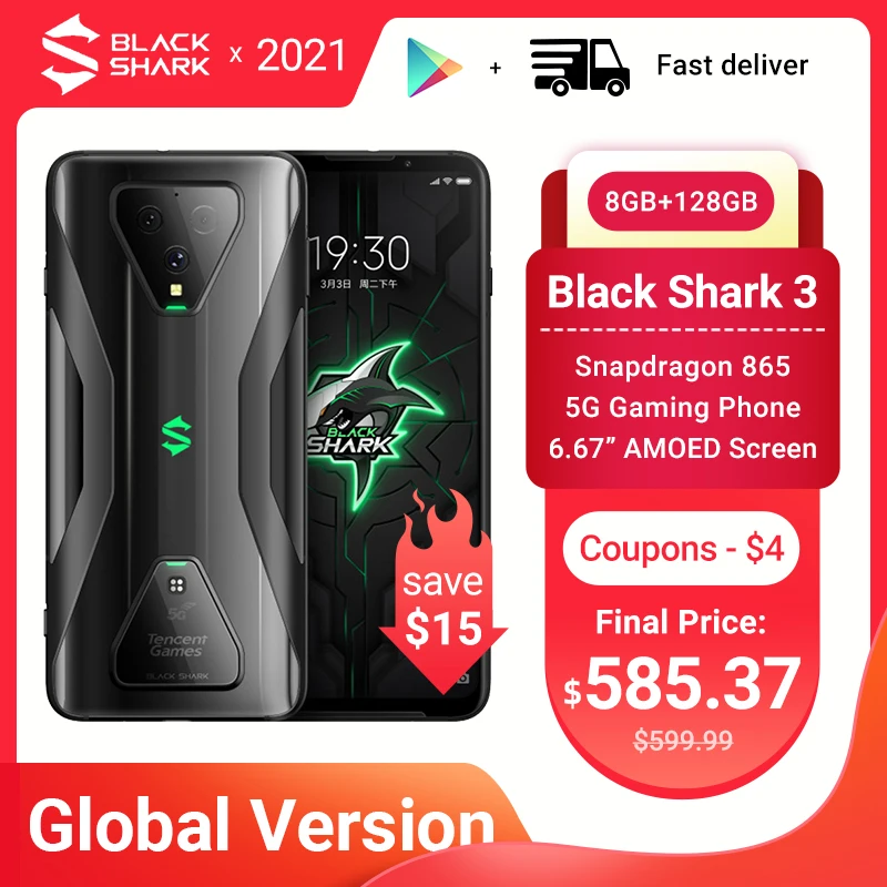 Игровой смартфон Global Verison Black Shark 3 5G экран 6 67 дюйма процессор Snapdragon 865 8 ГБ/12 Гб 128