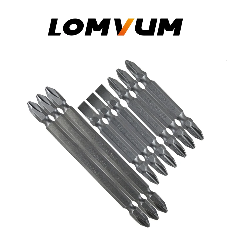 LOMVUM, 6 шт., электрическая отвертка, Набор бит, бит шестнадцатеричный хвостовик, магнитный сплав, сталь, для крестовой головки, шлицевая головка, Philips, двойная головка