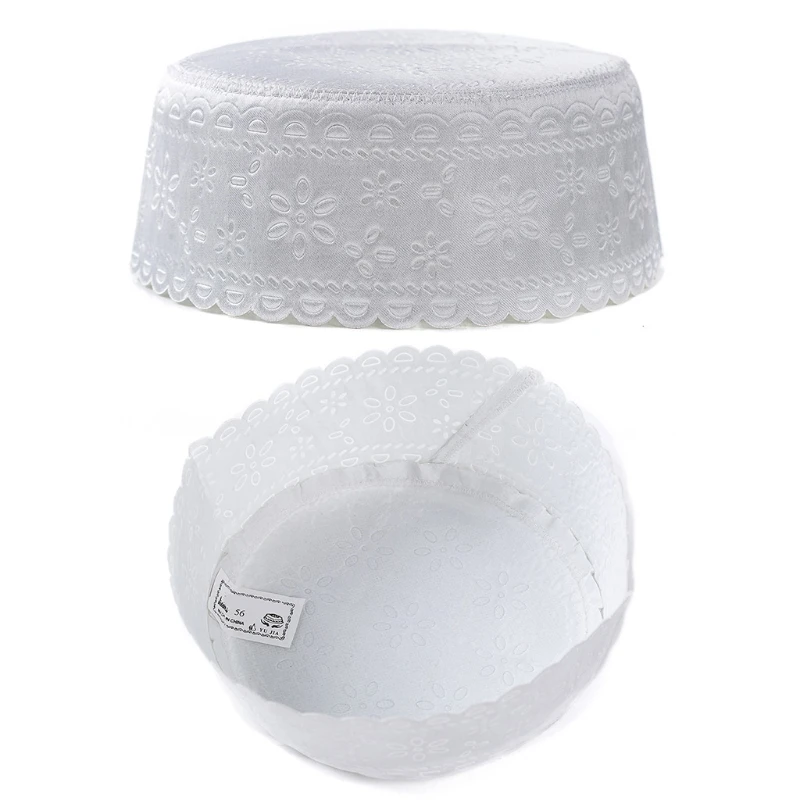 

Men Muslim Prayer Hat Embroidered Solid Islamic Arabic Dubai Hijab Cap Ramadan Allah Worship Head Wear Clothing