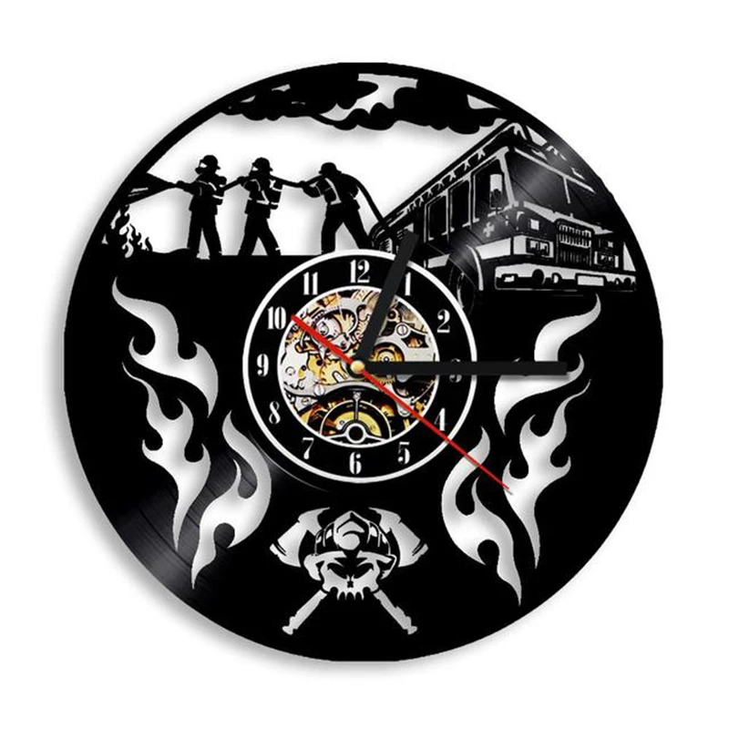 

Firefighter Vinyl Record Wall Clock Modern Design Fire Fighting Home Decor Quartz Needle Clock Watch For Fire Dept Firemen Gift