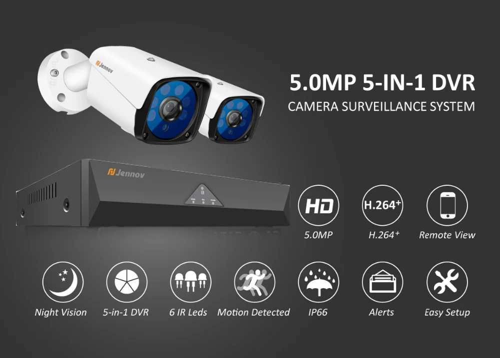 Jennov 5MP 4CH CCTV камера Scurity система Комплект IP Видеонаблюдение наружный видео мониторинг DVR AHD камера Удаленный просмотр P2P HD
