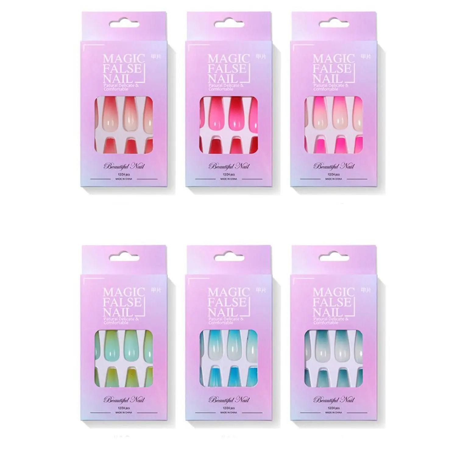 

DIY Long Coffin Ballerina Manicure False Nail Tips Full Cover Fake Nails Gradient Colorful