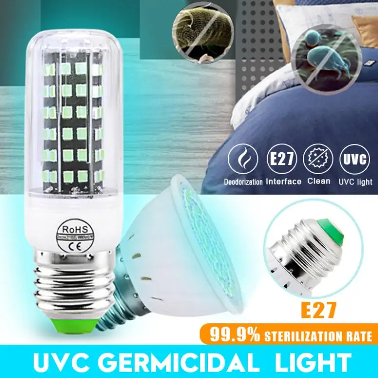 110V-220V E27 УФ-лампа для дезинфекции 2385 SMD LED Стерилизация 250нм УФ-Светлый гермицидный лампочка дезинфекция.