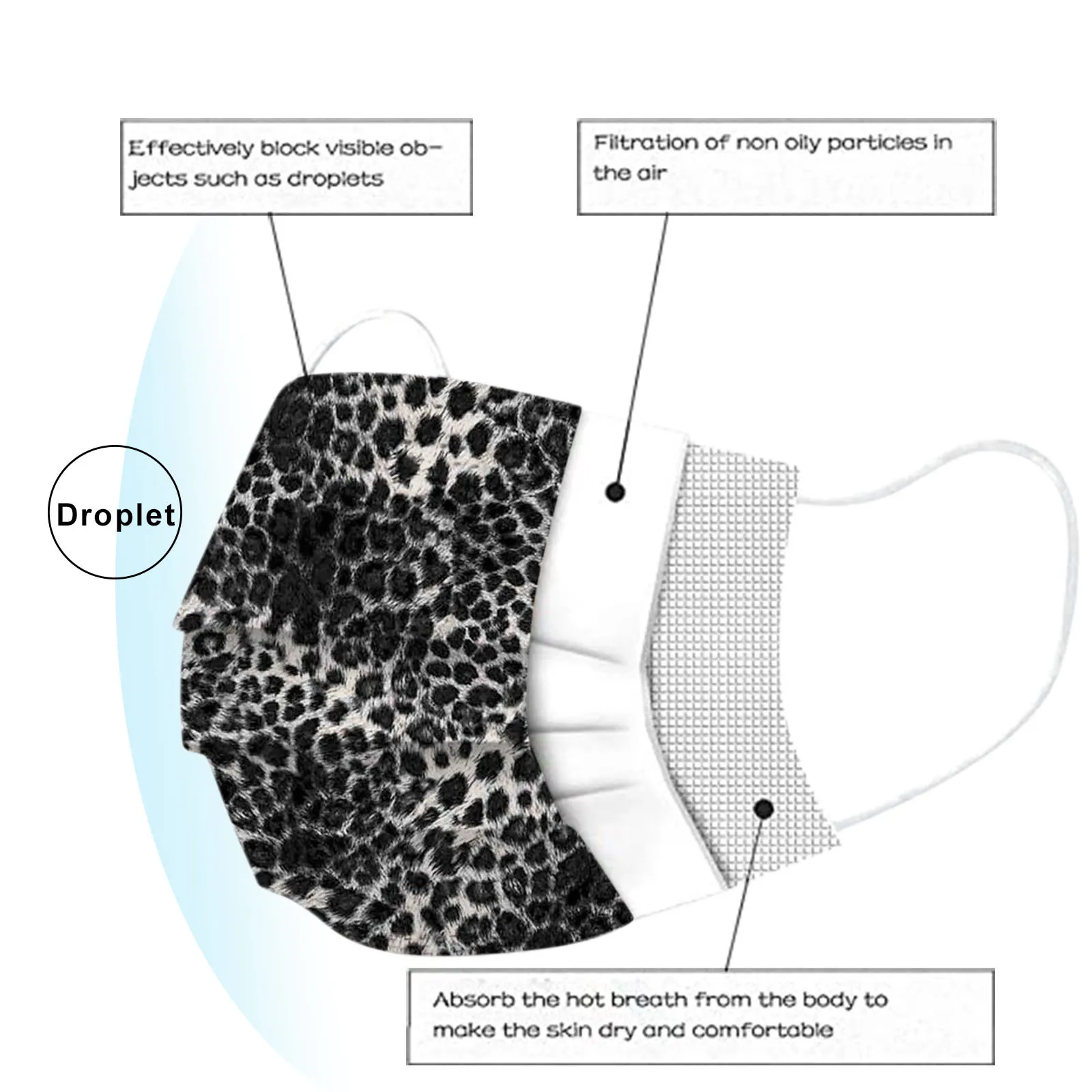 

10pc Adult 3Ply Breathable Outdoor Safety Face Mask Mascarilla Unisex Disposable Mask Fashion Leopard Printed Mouth Mask