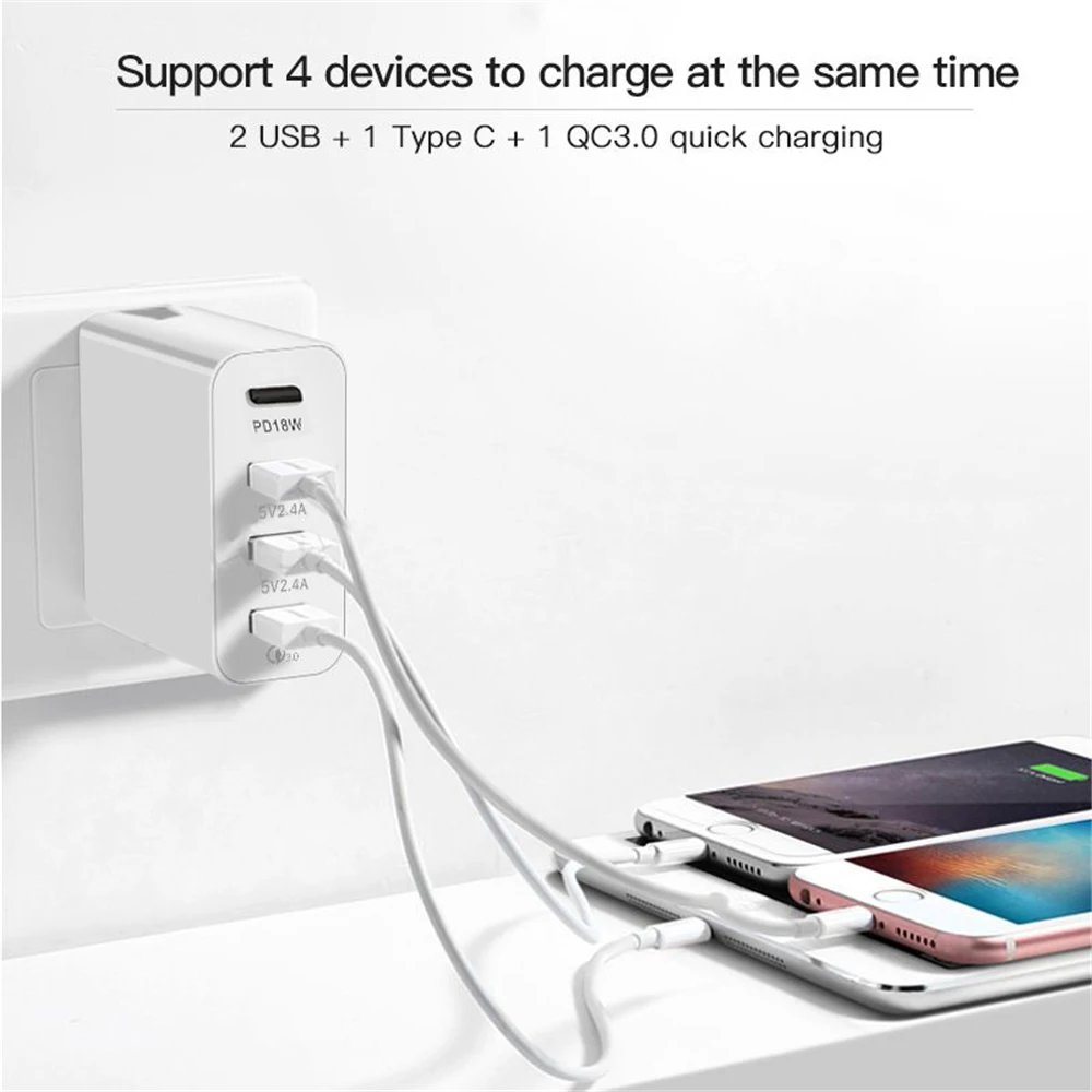 48 Вт 4 порта зарядное устройство Тип C qc3.0 type-c USB зарядное устройство для samsung iPhone huawei QC 3,0 быстрое настенное зарядное устройство США ЕС Великобритания австралийская штепсельная розетка