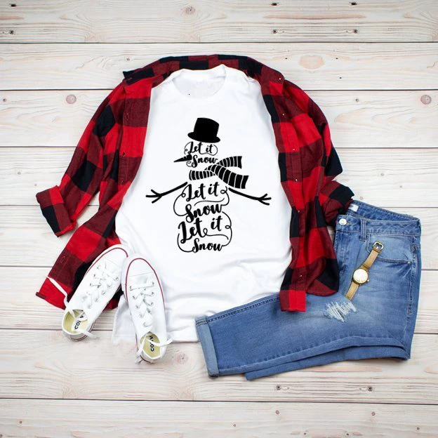 Рождественская графическая футболка со снеговиком симпатичная унисекс в стиле