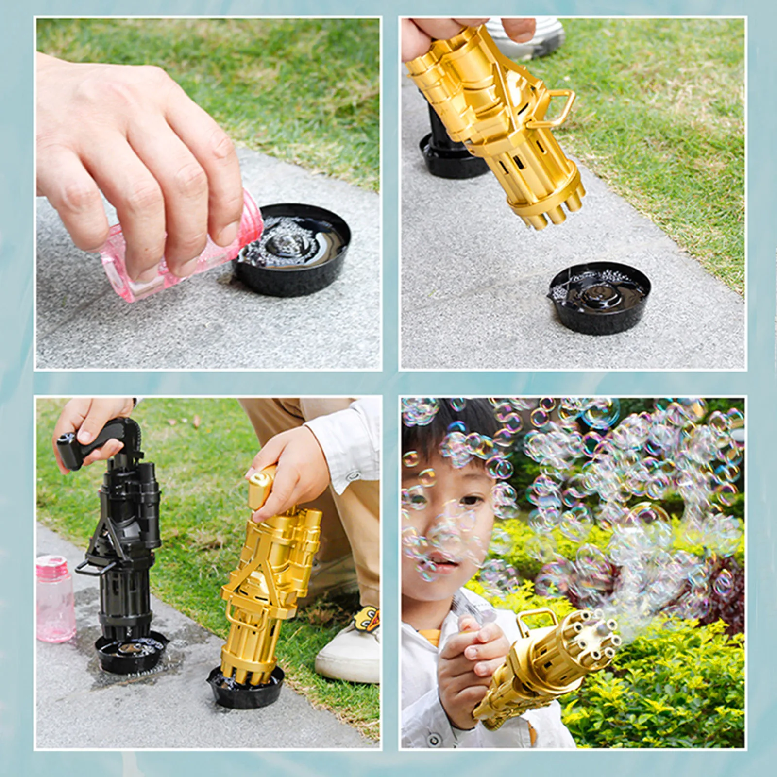 

Gatling Bubble Machine 18-hole Bubble Blower Automatic Bubble +2x50ml Bubble Water Soap Water Bubble Maker For Children Gift