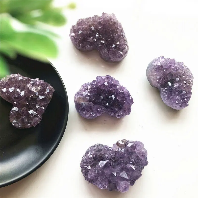 60-80g Natural Amethyst Geode Cluster Quartz Crystal Hand Carved Heart Healing | Дом и сад
