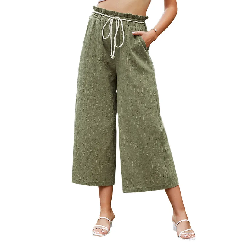 

Женские свободные укороченные брюки, зеленые повседневные мешковатые брюки с завышенной талией и широкими штанинами, офисная одежда на лет...