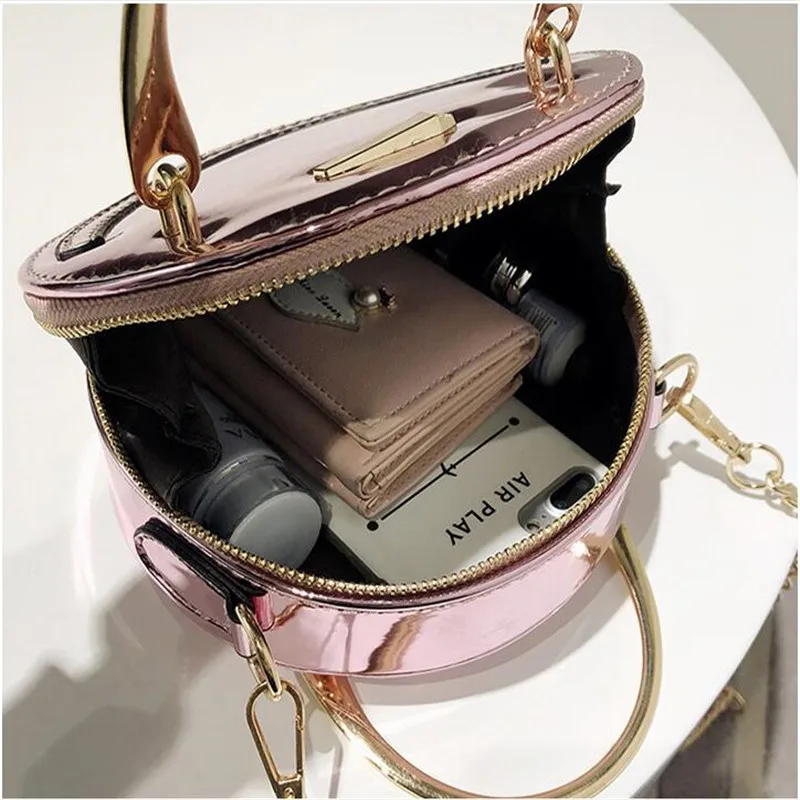 Женская сумочка с лазерной цепочкой маленькая ручная круглая сумка мессенджер