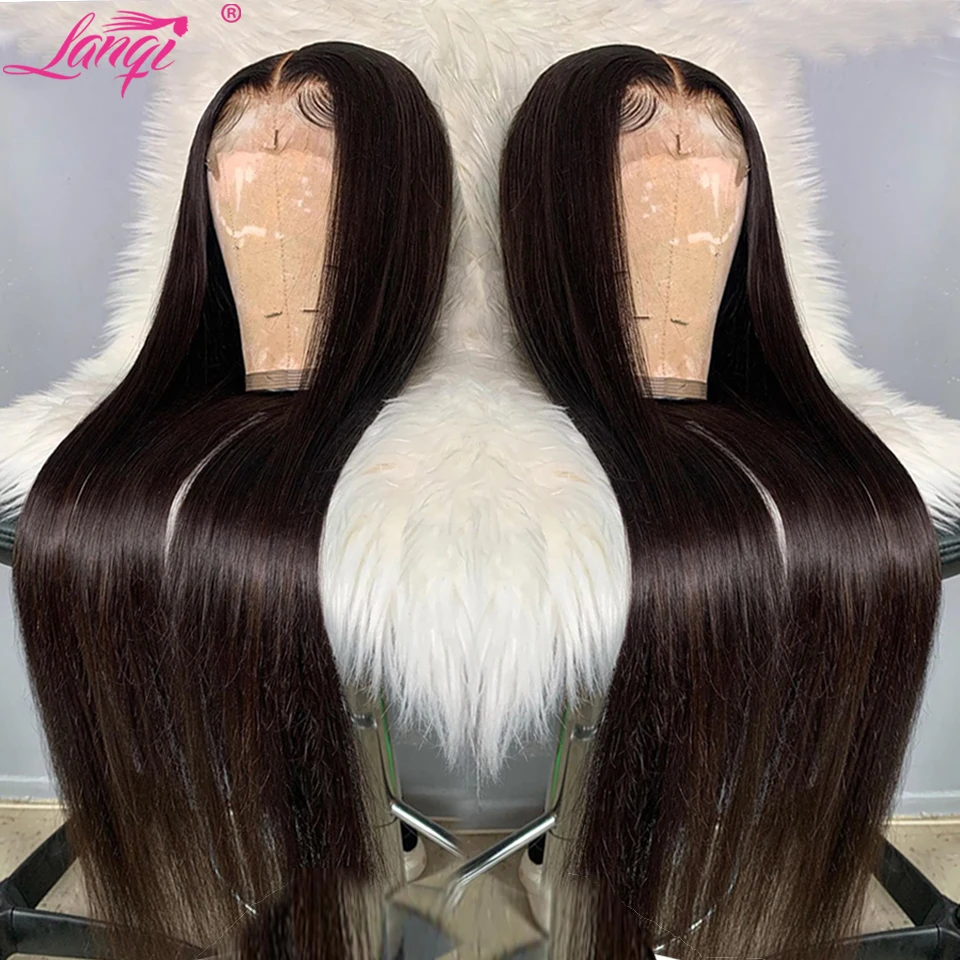 

Glueless Brazilian 30 Inch Bone Straight Brown Lace Front Wig 4x4 Closure Wig Pre Plucked Lace Frontal Human Hair Wigs For Women