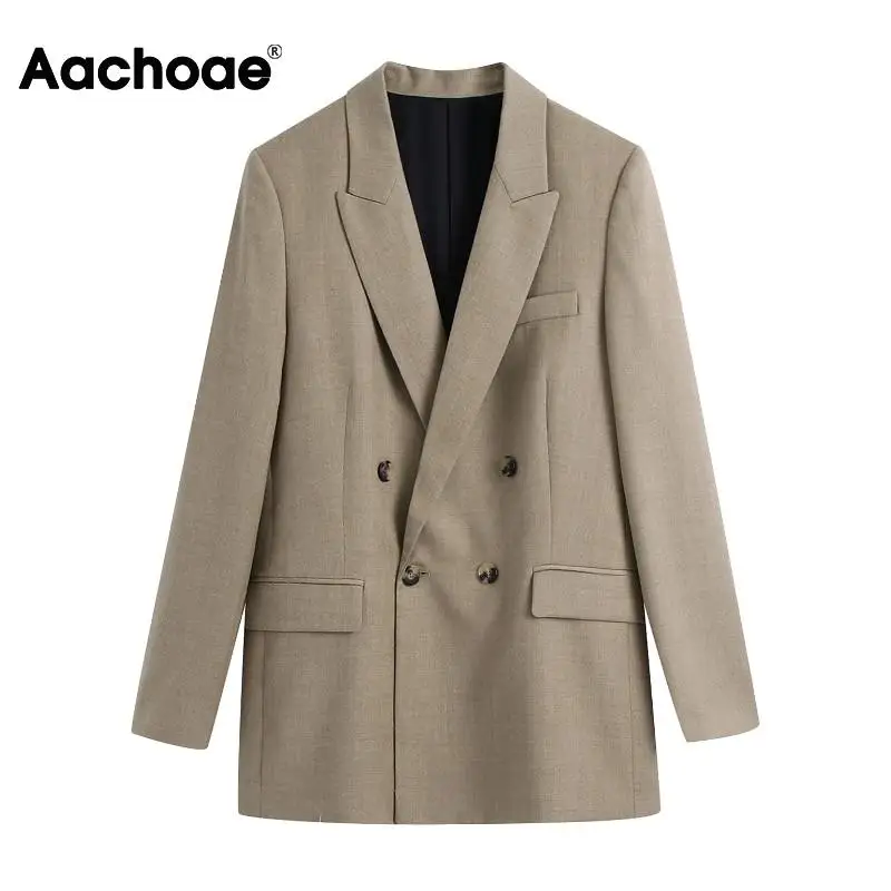 

Женский офисный костюм Aachoae, повседневный двубортный топ с длинным рукавом и английским воротником, блейзер цвета хаки