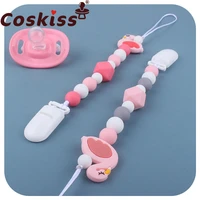 coskiss cartoon flamingo pacifier clips chain crown silicone bead dummy chain newborn attache sucette kids molar chains gift